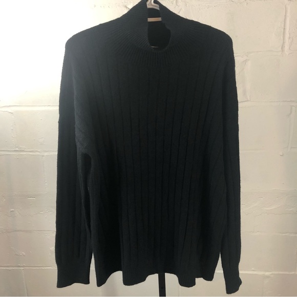 Nordstrom Mens Mock Neck Sweater Size S Black Ribbed Long Sleeve NWOT